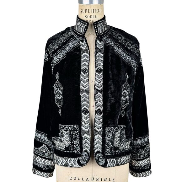 Raga Jackets & Blazers - Raga Womens Embroidered Beaded Velvet Jacket Black S Elegant Western Dressy Boho